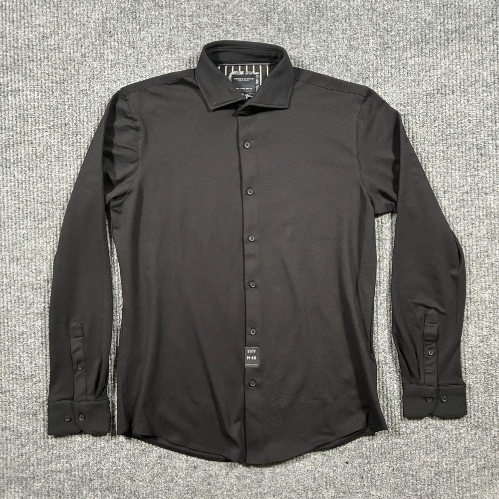 Denim & Flower Mens Button Up Shirt Size M 40 Black Refined Knit‎ Long Sleeve
